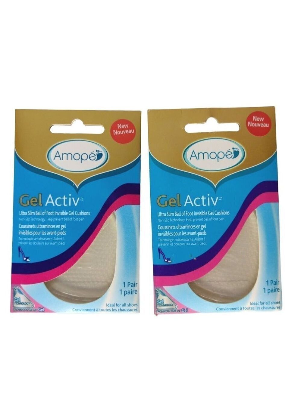 Amope Gel Active Ultra Slim Foot Cushions Lot of 2